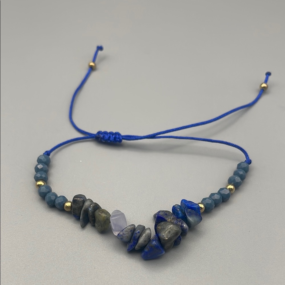 Blue Beaded gemstones, Adjustable Bracelet